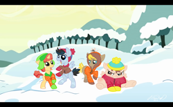 Size: 2417x1500 | Tagged: safe, artist:myhandsarecrazy, derpibooru import, pony, eric cartman, kenny mccormick, kyle broflovski, ponified, south park, stan marsh