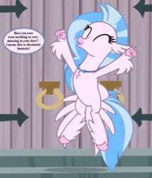 Size: 594x693 | Tagged: safe, derpibooru import, edit, edited screencap, screencap, silverstream, classical hippogriff, hippogriff, school daze, castle of the royal pony sisters, cropped, cute, diastreamies, jewelry, necklace, reaction image, solo, text