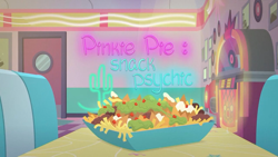 Size: 1280x720 | Tagged: safe, derpibooru import, screencap, better together, equestria girls, pinkie pie: snack psychic, chips, food, jukebox, nachos, title card