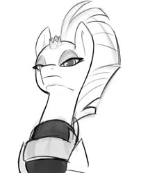 Size: 768x944 | Tagged: safe, artist:mickeymonster, derpibooru import, tempest shadow, my little pony: the movie, bust, grayscale, monochrome, portrait, solo