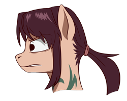 Size: 1500x1200 | Tagged: safe, artist:tuzzman, derpibooru import, pony, angry, black lagoon, crossover, ponified, ponytail, revy, simple background, solo, tattoo, transparent background