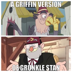 Size: 1732x1732 | Tagged: safe, derpibooru import, grampa gruff, griffon, human, the lost treasure of griffonstone, bits, fez, glasses, gravity falls, grunkle stan, hat, male