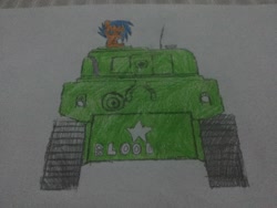 Size: 3264x2448 | Tagged: safe, artist:razhunter, derpibooru import, oc, oc only, oc:hunter, pony, male, sherman, simple background, tank (vehicle), traditional art, white background, world war ii