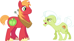 Size: 3598x2025 | Tagged: safe, artist:porygon2z, derpibooru import, edit, big macintosh, granny smith, earth pony, pony, accessory-less edit, duo, female, grandmother and grandchild, male, mare, missing accessory, simple background, stallion, surprised, transparent background, vector