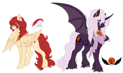 Size: 1024x608 | Tagged: safe, artist:kimyowolf, derpibooru import, oc, oc only, oc:calimero, oc:grandoline, alicorn, bat pony, bat pony alicorn, pegasus, pony, female, male, mare, simple background, stallion, transparent background