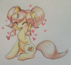 Size: 519x477 | Tagged: safe, artist:shusu, derpibooru import, oc, oc only, pony, unicorn, happy, heart, sketch, smiling, solo, traditional art