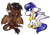 Size: 307x216 | Tagged: safe, artist:jetjetj, derpibooru import, oc, oc only, oc:onyx quill, oc:swift seraphic, dracony, hybrid, kirin, pegasus, pony, body armor, chibi, claws, cute, pixel art, simple background, swyx, tongue out, transparent background, wings