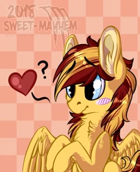 Size: 1044x1280 | Tagged: safe, artist:sweet-mayhem, derpibooru import, oc, oc only, oc:archi sketch, pegasus, pony, :p, blushing, cute, heart, male, solo, tongue out, unnamed oc, ych result