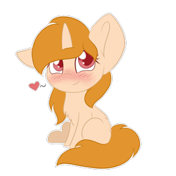 Size: 1700x1700 | Tagged: safe, artist:adostume, derpibooru import, oc, oc only, pony, unicorn, blushing, chest fluff, chibi, heart, simple background, smiling, solo, transparent background