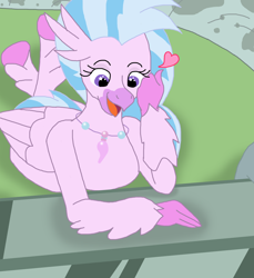 Size: 1700x1852 | Tagged: safe, artist:final7darkness, derpibooru import, silverstream, classical hippogriff, hippogriff, school daze, season 8, female, heart, open mouth, solo, starry eyes, that hippogriff sure does love stairs, wingding eyes