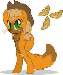 Size: 880x1036 | Tagged: safe, artist:mlp-trailgrazer, derpibooru import, oc, oc:apple turnover, anthro, hybrid, unguligrade anthro, my little pony: the movie, bipedal, cat eyes, female, offspring, parent:applejack, parent:capper dapperpaws, parents:capperjack, simple background, slit eyes, solo, transparent background