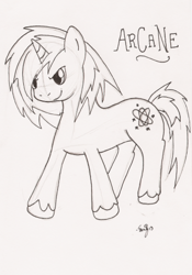 Size: 354x505 | Tagged: artist needed, safe, derpibooru import, oc, oc:arcane, unicorn, solo, traditional art