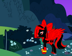 Size: 830x650 | Tagged: artist needed, safe, derpibooru import, oc, oc:bloodfang, alicorn, pony creator, alicorn oc, bow, red and black oc, solo