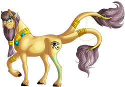 Size: 1250x869 | Tagged: safe, artist:bijutsuyoukai, derpibooru import, oc, oc:darius, earth pony, pony, egyptian, simple background, solo, transparent background, two tails