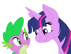 Size: 1024x768 | Tagged: safe, artist:cursedfire, derpibooru import, spike, twilight sparkle, dragon, pony, bust, portrait, simple background, transparent background