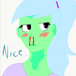 Size: 2048x2048 | Tagged: safe, artist:artisticfangirl7, derpibooru import, oc, oc:green heart, equestria girls, blood, blushing, nosebleed, random, shitposting, stupid