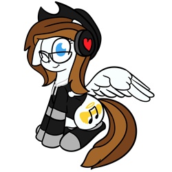 Size: 4834x4835 | Tagged: safe, artist:binary6, derpibooru import, oc, oc only, pegasus, pony, absurd resolution, clothes, commission, digital art, glasses, hat, headphones, hoodie, simple background, sitting, solo, transparent background