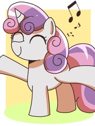 Size: 768x1024 | Tagged: safe, artist:erufi, derpibooru import, sweetie belle, unicorn, female, filly, happy, music notes, singing, solo