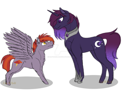 Size: 1600x1200 | Tagged: safe, artist:detoxx-retoxx, derpibooru import, oc, oc only, oc:andromeda, oc:nimbus shadow, my little pony: the movie, chest fluff, half-siblings, magical lesbian spawn, offspring, parent:princess luna, parent:tempest shadow, parents:tempestluna, sibling rivalry, siblings, simple background, transparent background, watermark