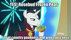 Size: 1920x1080 | Tagged: safe, derpibooru import, edit, edited screencap, screencap, chancellor neighsay, pony, unicorn, school daze, food, frozen peas, image macro, maurice lamarche, meme, orson welles, photoshop, smiling, solo, the critic, voice actor joke, when he smiles