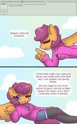 Size: 2124x3434 | Tagged: safe, artist:synnibear03, derpibooru import, scootaloo, oc, oc:ponytale scootaloo, anthro, comic:ponytale, solo