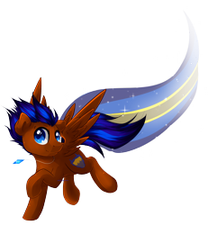 Size: 2304x2393 | Tagged: safe, alternate version, artist:agletka, derpibooru import, oc, oc only, oc:nimble wing, pegasus, pony, flying, jewelry, male, necklace, raised hoof, simple background, solo, spread wings, trail, transparent background, wings