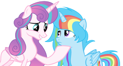 Size: 1884x1008 | Tagged: safe, artist:thesmall-artist, derpibooru import, princess flurry heart, oc, oc:colour sparkling, alicorn, pony, base used, female, magical lesbian spawn, mare, offspring, older, parent:rainbow dash, parent:twilight sparkle, parents:twidash, simple background, transparent background