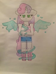 Size: 2448x3264 | Tagged: safe, artist:scoutingfox, derpibooru import, sweetie belle, oc, oc:ponytale sweetie belle, anthro, comic:ponytale, solo, sweetie belle's magic, traditional art, water magic