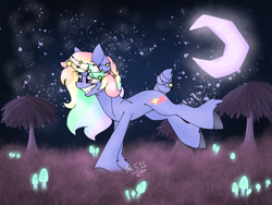 Size: 2048x1536 | Tagged: safe, artist:melonseed11, derpibooru import, oc, earth pony, pony, deer tail, female, mare, moon, mushroom, night, solo