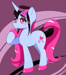 Size: 800x905 | Tagged: safe, artist:puetsua, oc, oc only, oc:lily mirror, pony, unicorn, art trade, blushing, eyeshadow, female, hoof polish, makeup, mare, raised hoof, simple background, solo