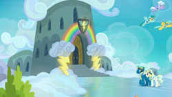 Size: 1920x1080 | Tagged: safe, screencap, cloudchaser, sky stinger, spring melody, sprinkle medley, sunshower raindrops, vapor trail, pony, parental glideance