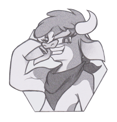 Size: 1261x1315 | Tagged: safe, artist:lockerobster, arizona cow, cow, them's fightin' herds, bandana, cloven hooves, community related, female, flexing, grayscale, monochrome, muscles, simple background, solo, transparent background