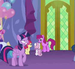 Size: 549x506 | Tagged: safe, screencap, apple bloom, berry punch, berryshine, blues, noteworthy, scootaloo, sweetie belle, twilight sparkle, twilight sparkle (alicorn), alicorn, pony, celestial advice, animated, cutie mark crusaders, gif, running, trotting, trotting in place, twilight's castle