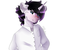 Size: 2000x1600 | Tagged: safe, artist:skimea, oc, oc only, anthro, unicorn, bust, clothes, male, portrait, scar, simple background, solo, stallion, transparent background