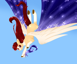 Size: 1024x860 | Tagged: safe, artist:little-sketches, oc, oc only, oc:yeri, pegasus, pony, female, large wings, looking at you, mare, smiling, solo, spread wings, wings