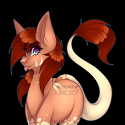 Size: 1024x1024 | Tagged: safe, artist:pinkxei, oc, oc only, oc:sprits, earth pony, pony, black background, female, leonine tail, mare, simple background, smiling, solo, tongue out