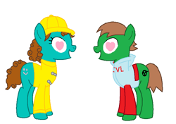 Size: 722x507 | Tagged: safe, oc, oc only, oc:ian, pony, clothes, fisher price little people, heart, heart eyes, hoodie, jacket, maggie(fisher price little people), ms paint, raincoat, self insert, simple background, special somepony, white background, wingding eyes