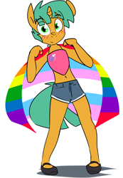 Size: 2000x2897 | Tagged: safe, artist:kryptchild, snails, anthro, camisole, clothes, female, gay pride flag, glitter shell, lgbt, lovewins, pride, pride flag, shorts, solo, trans girl, transgender, transgender pride flag