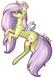 Size: 412x595 | Tagged: safe, artist:sweetmelon556, oc, oc only, oc:squishy angel, angel, pony, female, halo, mare, not fluttershy, simple background, solo, transparent background