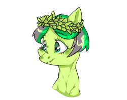 Size: 1400x1100 | Tagged: safe, artist:cloudyhills, oc, oc only, earth pony, pony, bust, female, flower, flower in hair, foal, mare, pixel art, portrait, simple background, smiling, solo, transparent background, wreath