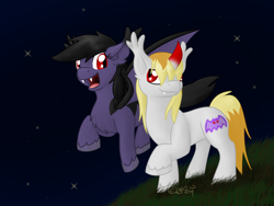 Size: 1024x768 | Tagged: safe, artist:usagi-zakura, oc, oc only, oc:diphylla, oc:enthrall, bat pony, pony, vampony, stars