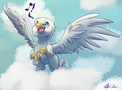 Size: 1280x949 | Tagged: safe, artist:allyclaw, oc, oc only, oc:der, griffon, cloud, solo