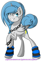 Size: 800x1150 | Tagged: safe, artist:yogfan, oc, oc only, oc:moonbeam, alicorn, pony, alicorn oc, female, leg warmers, mare, raised hoof, simple background, solo, spiked wristband, transparent background, wristband