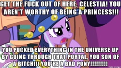 Size: 610x343 | Tagged: safe, edit, edited screencap, idw, screencap, spike, star swirl the bearded, twilight sparkle, dragon, luna eclipsed, spoiler:comic20, background pony strikes again, image macro, impression, meme, op is a cuck, op is trying to start shit, reflections drama, vulgar, yelling