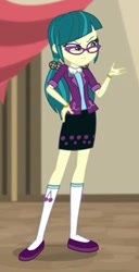 Size: 249x487 | Tagged: safe, screencap, juniper montage, equestria girls, movie magic, spoiler:eqg specials, clothes, cropped, female, flats, glasses, kneesocks, shoes, skirt, socks, solo