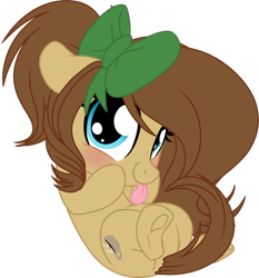 Size: 1024x1099 | Tagged: safe, artist:kellythedrawinguni, oc, oc only, oc:mocha latte, earth pony, pony, chibi, cute, female, looking at you, mare, simple background, solo, tongue out, transparent background, underhoof