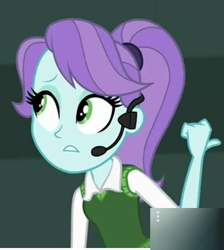 Size: 453x506 | Tagged: safe, screencap, equestria girls, movie magic, spoiler:eqg specials, assistant, background human, cropped, female, headset, solo, sound check