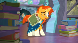 Size: 840x466 | Tagged: safe, screencap, sunburst, pony, the crystalling, book, solo