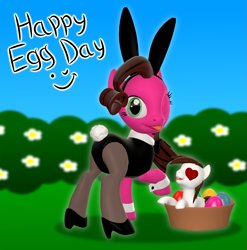 Size: 2905x2937 | Tagged: safe, artist:aarondrawsarts, oc, oc only, oc:brain teaser, oc:rose bloom, rabbit, brainbloom, easter, heart eyes, one eye closed, playboy, playboy bunny, playbrony, plot, tongue out, wingding eyes, wink