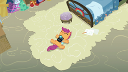 Size: 1920x1090 | Tagged: safe, screencap, scootaloo, pony, parental glideance, camera, on back, solo